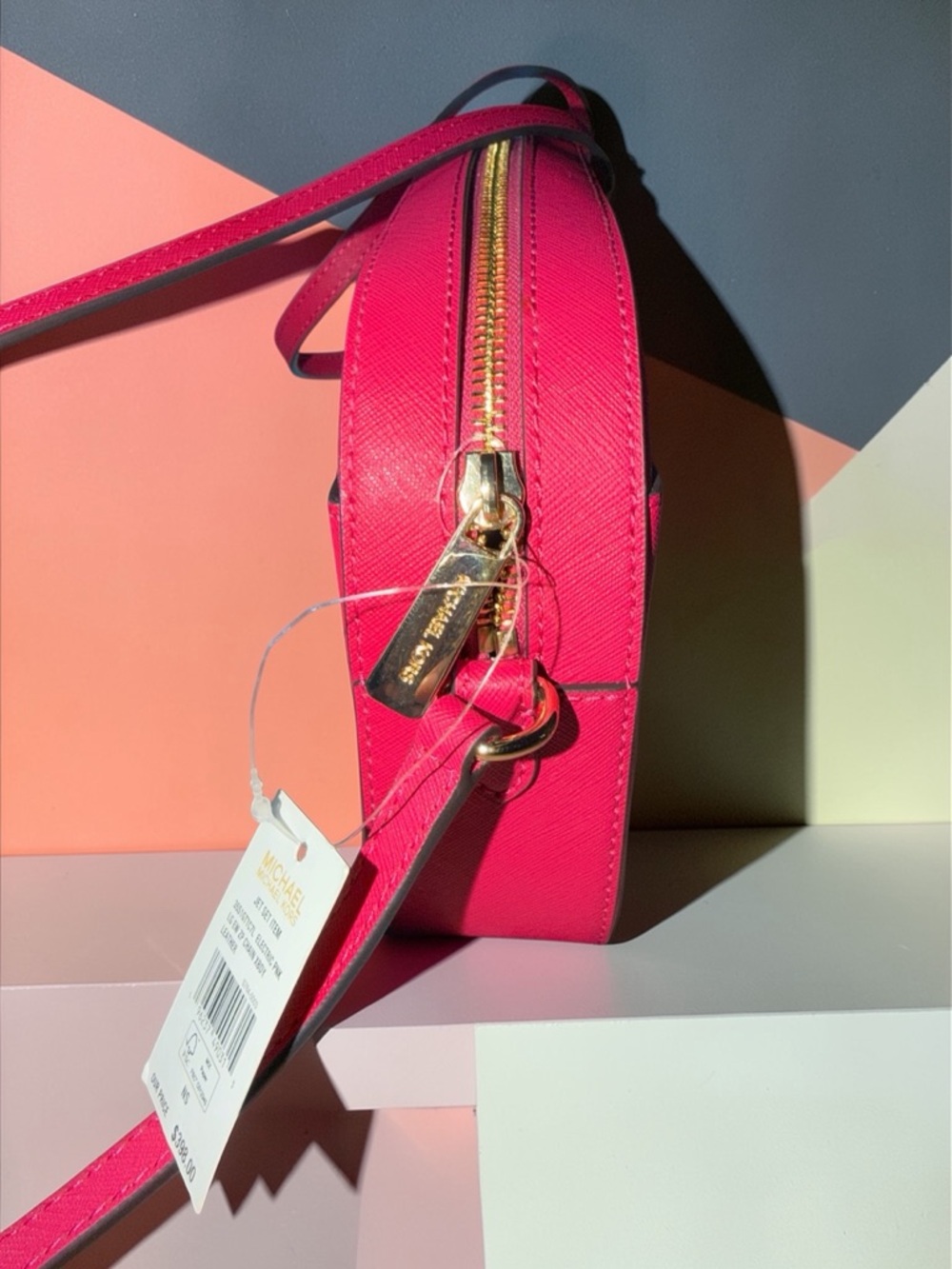 Michael Kors Hot Pink Saffiano Camera Crossbody with Gold Chain - Picture 4 of 12